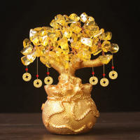 Arbol De La Suerte Ornamento De Cristal Amarillo Para El Dinero Estilo Bonsái Feng Shui Para La Suerte Figura De Resina Natural - details 1