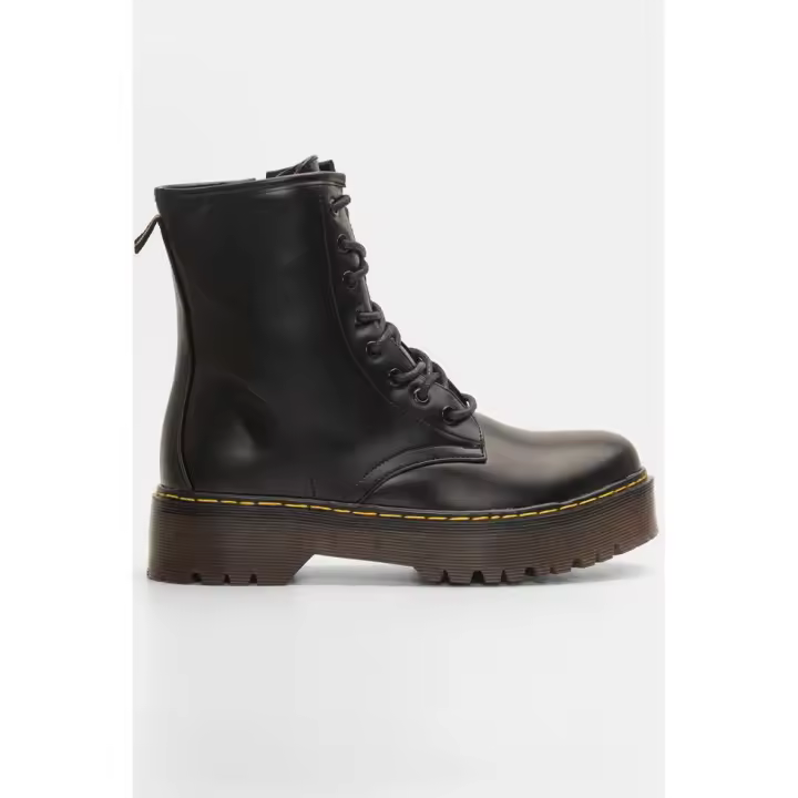 Botines Estilo Militar de Mujer con Doble Suela - Teovel 18080 Negro - Cierre Cordones y Cremallera - Altura Tacón 4 Cm - Plataforma 3 Cm - Nueva Colección 25 -   - - 1