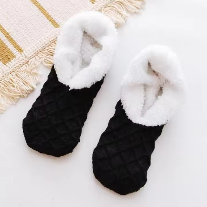 Calcetines De Piso Para Mujer En Color Sólido Talla Grande No Show Antideslizantes De Plush Coral Fleece Calientes Para Uso Doméstico - 1