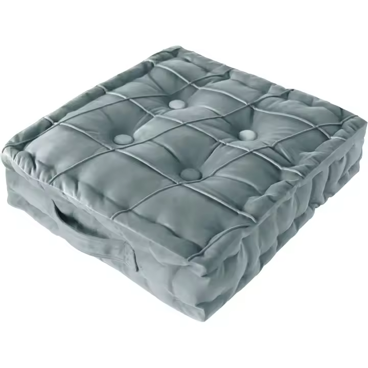 Juego de 4 cojines bohemios para el suelo, cuadrados, acolchados de terciopelo para yoga, sala de estar, balcón, exterior, tatami, 43 x 43 cm, color gris - 1