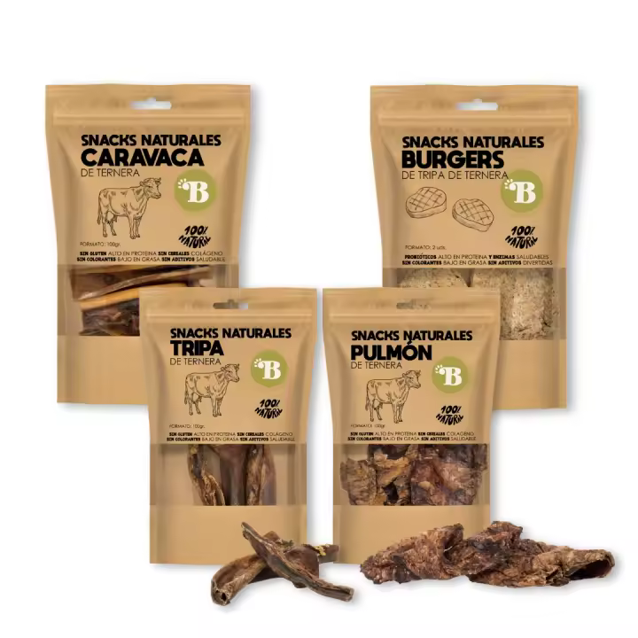 BIMORDISCOS Pack de Ternera para Perros - Snacks Naturales - Caravaca - Pulmón - Tripa - 1