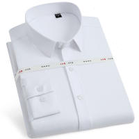 Camisa Social Para Hombre De Calidad Alta Anti-Arrugas Con Cuello En V Y Botones Larga Manga Para Oficina Y Negocios Blanco Ajustada - details 7