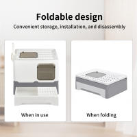 Caja de arena para gatos con bandeja extensible, caja de arena para gatos con puerta doble portátil plegable - details 0