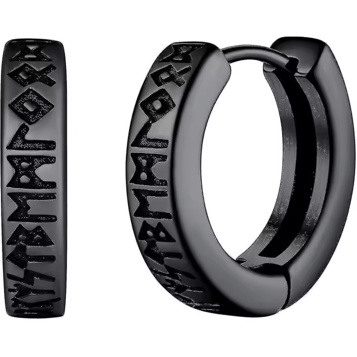 Norse Viking Runas Hoop Ganancias Para Hombres Mujeres 12mm Huggie Hoops Rww - 1