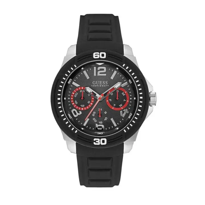 Reloj Guess Hombre W0967G1 Analógico Movimiento de Cuarzo Acero Plateado y Negro Resistente Al Agua - 1