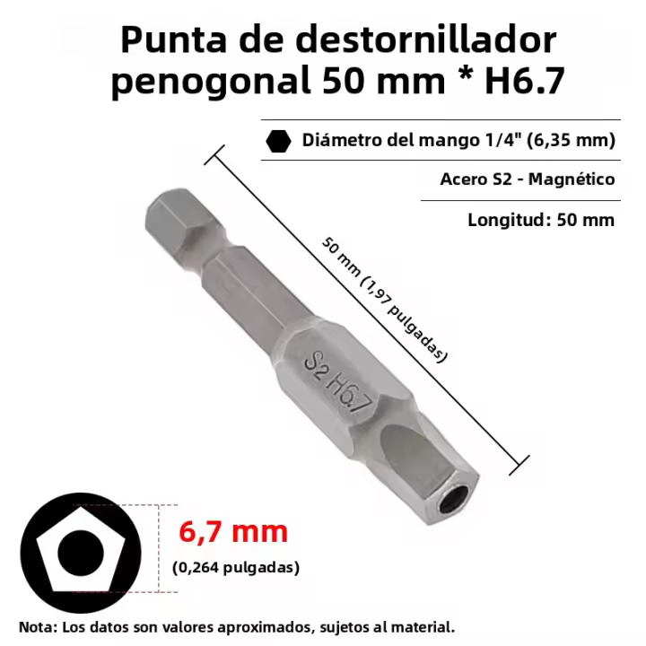 Juego De Puntas De Destornillador De Pentágono Con Agujero 1/4" Hexagonal Torx Magnético 50mm Acero S2 Herramientas Eléctricas Manuales - 1