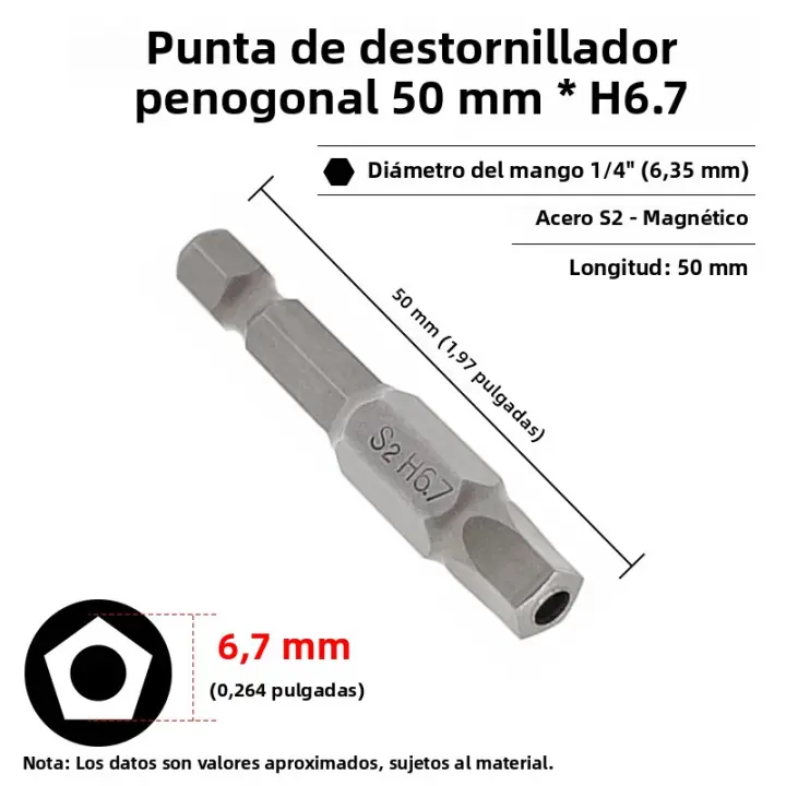 Juego De Puntas De Destornillador De Pentágono Con Agujero 1/4" Hexagonal Torx Magnético 50mm Acero S2 Herramientas Eléctricas Manuales - 1