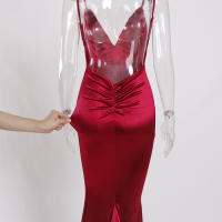 Vestido De Seda Elástico Con Cuello En V Y Espalda Descubierta Para Fiesta De Noche Boda Y Compromiso Vestido De Noche De Mujer Longitud Del Piso Estilo Mermaid Sin Mangas - details 11