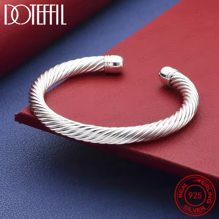 Pulsera De Bangle De Plata Esterlina 925 Para Hombre Y Mujer Joyería De Moda Para Bodas Y Fiestas Clásica Y Geométrica - 1