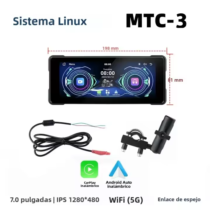  Pantalla Táctil Portátil Para Motocicleta 7 Pulgadas Con Navegación GPS IPX7 Impermeable Soporte Wireless Carplay Y Android Auto - 1