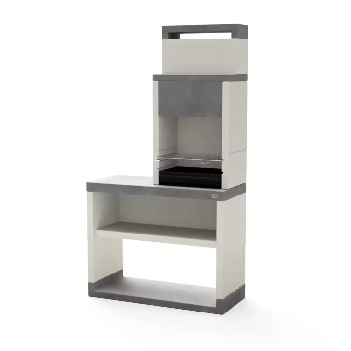 TUOZI - Barbacoa de Obra para Carbón Modelo PLAN 2 (Gris/Blanco - 110 x 47 x 206 cm) REF: T00876 - 1