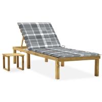 vidaXL Tumbona de jardín con mesa y cojín de madera de pino impregnada en color Verde/Estampado cuadros rojos/Verde brillante y más | acolchados duraderos para sofás de jardín terraza exterior - details 7
