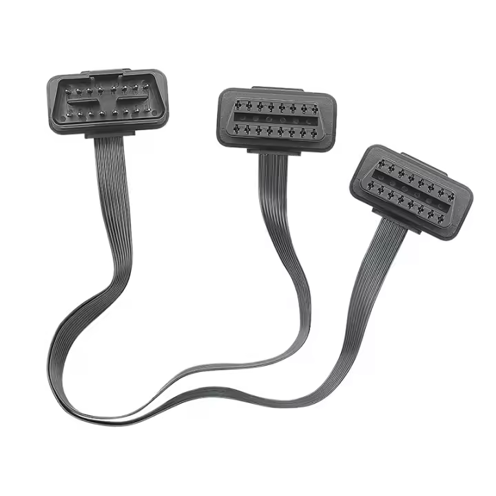Cable adaptador OBD2 para coche de 30 cm, cable de extensión plano OBD de uno a dos codos de 90 grados y 8 núcleos, cable de conversión de expansión - 1