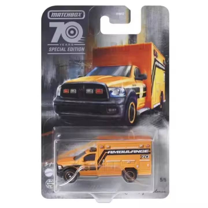 MATCHBOX - Ambulancia Ram 2019 ~ Vehículo de fundición a presión Matchbox Moving Parts, edición especial del 70.º aniversario - Coleccionable - Idea regalo -  Recomendado para mayores de 3 años - 1
