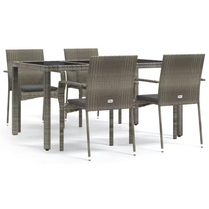 vidaXL Set comedor de jardín 5 piezas con cojines ratán sintético gris - 1