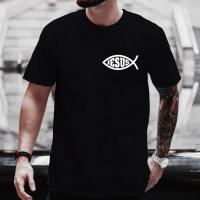 Camiseta De Hombre Con Diseño Del Pez De Jesús Camiseta Cristiana Casual Manga Corta Transpirable Ligera Secado Rápido Protección Solar Tallas Grandes Moda Y2k - details 0