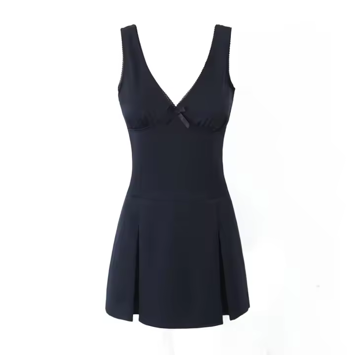 Zach Ailsa Vestido Sin Mangas Para Mujer Diseño Francés Elegante Y Adelgazante De Verano 2024 Cuello V Ajustado Hasta La Cintura - 1