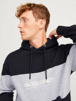 Jack & Jones Hombre Sudadera con Capucha Ajustable Mod JJELEGACY BLOCKING, Color Black y gris melange, Logo Estampado Moda Casual Informal OTOÑO INVIERNO Ref 256590 - details 4