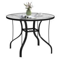 Outsunny Mesa de Jardín Exterior con Orificio para Sombrilla Mesa de Comedor Exterior con Encimera de Vidrio y Estructura Metálica para Patio Terraza Ø96,5x71 cm Negro - details 0