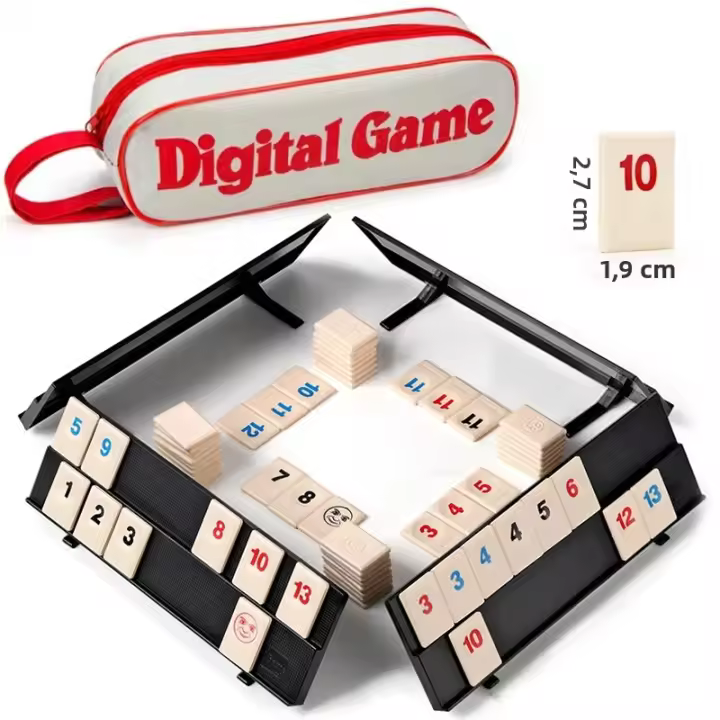 Juego De Rummy Cube Con 4 Estantes Set De Juego De Mesa Clásico Para Familia Juego De Viaje Con Estuche Portátil Incluye 106 Piezas - 1
