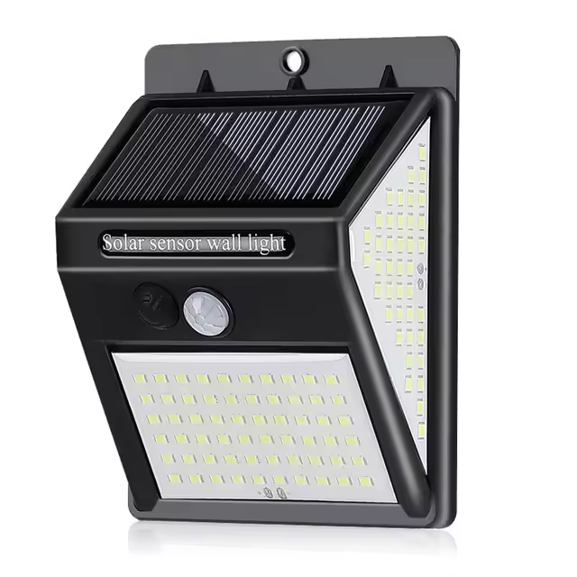 Paquete de 2 luces solares 144LED Luz de inducción luminosa de tres lados para exterior Cuerpo humano a prueba de agua - 1