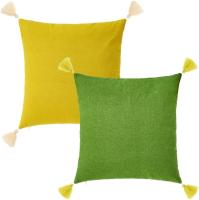 STARLEY-Set de 2 Cojines de Hojas Amarillo y Verde de algodón Natural de 45x45 cm con Relleno - details 3