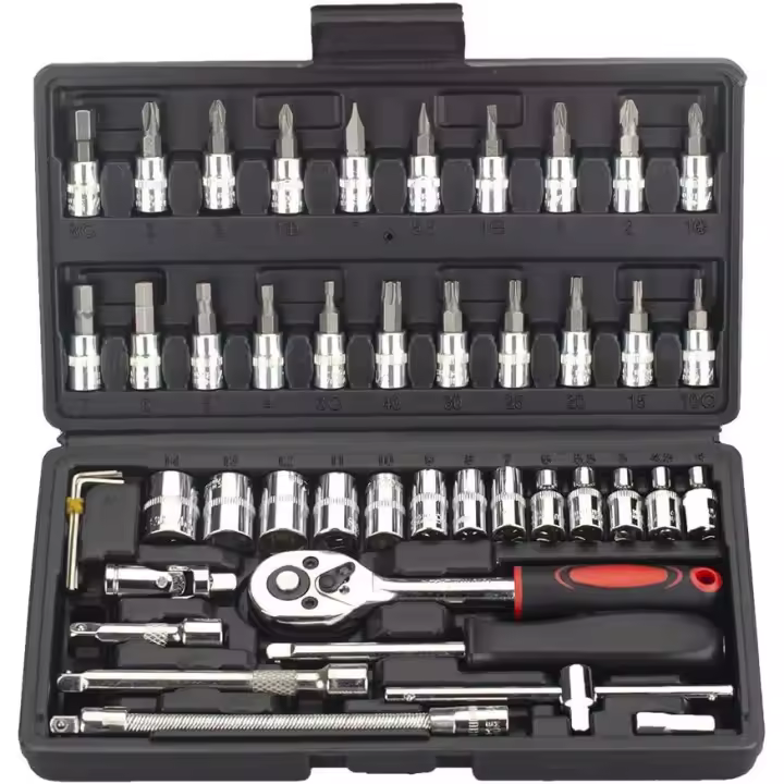 Juego de 46 destornilladores de 1/4 de pulgada y 45 dientes con brocas y llave de trinquete reversible para reparación de automóviles y uso doméstico con caja de almacenamiento. - 1