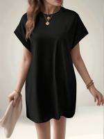 Vestido Corto Casual De Color Sólido Con Mangas En Forma De Murciélago Y Bolsillo Invisible Para Mujer Vestido De Verano De Polyester - details 0
