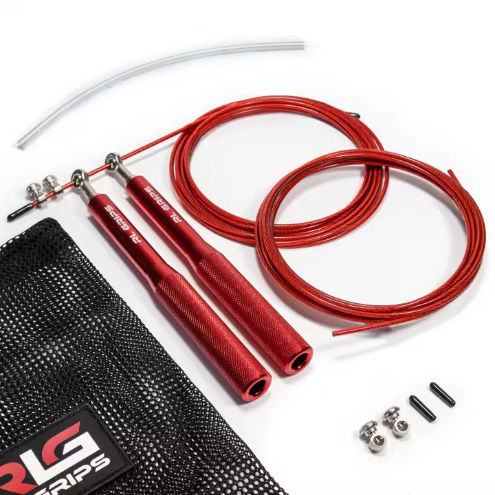 RL Grips® Comba Crossfit de Aluminio con Mango Antideslizante + Recambios - Comba de Velocidad con Cable de 2 mm + Tornillos y Cable de repuesto - Cuerda de Saltar para Cardio Jump Rope Gym - 1