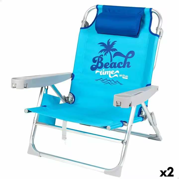 Silla de Playa Aktive Plegable Azul 53 x 80 x 58 cm (2 Unidades) - 1