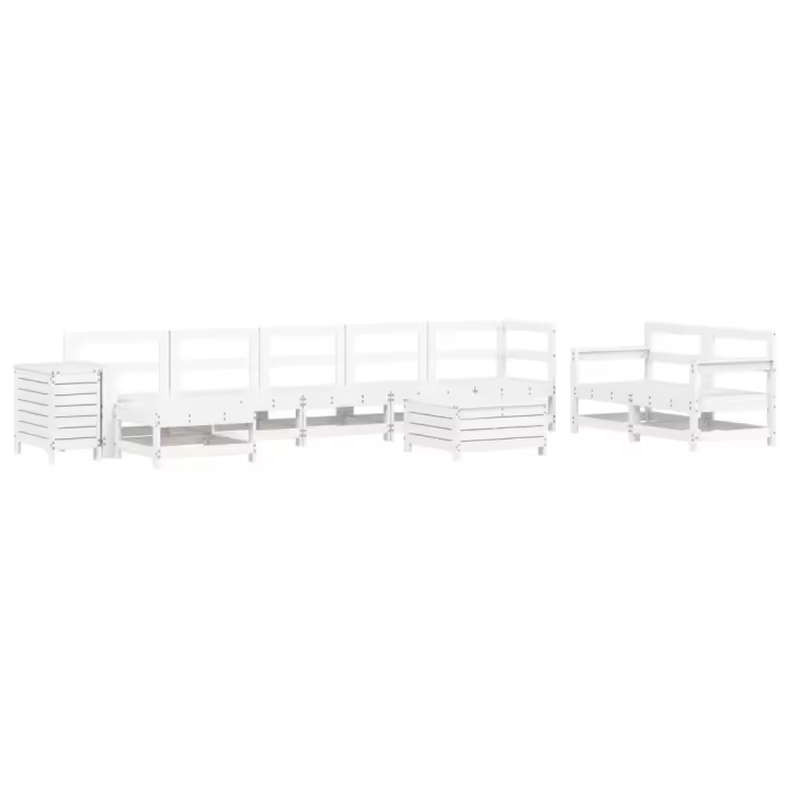 vidaXL Juego de sofás de jardín 10 pzas madera maciza de pino blanco - 1