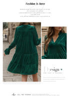 Vestido De Veludo Elegante Para Mujer Con Vuelta Y Cuello En V Vestido Cruzado De Comercio Exterior Europeo Y Estados Unidos Estilo Casual De Otoño - details 2