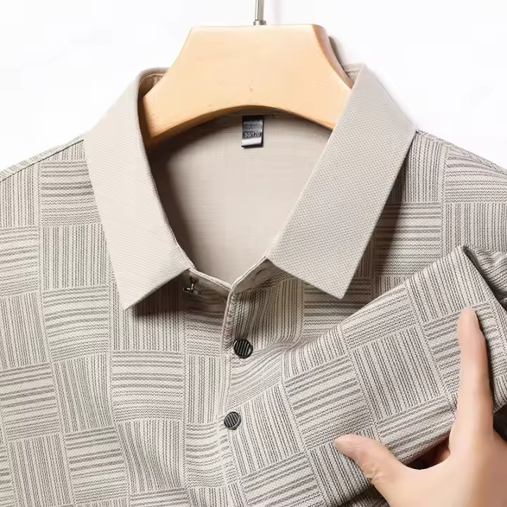 Camisa Polo Para Hombre Casual De Largo Cuello En Color Sólido Moda Transpirable Cómoda Versátil Top Poliéster Cuatro Estaciones - 1
