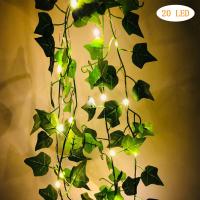 1Pack De Vinateras Artificiales Con 20 Luces De Cadena LED Falsas Hojas De Hiedra Para Decoración De Pared Habitación Jardín Oficina Bodas - details 1