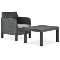vidaXL Set de muebles jardín 2 piezas con cojín PP ratán gris antracita - details 0