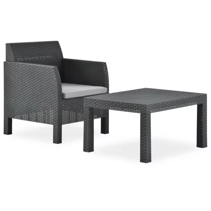 vidaXL Set de muebles jardín 2 piezas con cojín PP ratán gris antracita - 1
