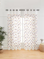Cortinas Sastre 84 Pulgadas Largo Bordado Línea Con Patrón Redondo Bolsa Faux Lino Semi Sastre Voile Ventana Puerta De Tela - details 0