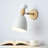 Lámpara De Pared Nórdica Sencilla Para Decoración Del Hogar Material Hierro Sombrilla Base De Madera Sconce Luz E27 Ajustable Para Dormitorio - details 1