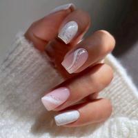 24Pcs/Box Uñas Postizas Cortas Redondas Nuevas Moda Blanco Mariposa Full Cover Press on Uñas Para Salon Uñas Francesas - details 2
