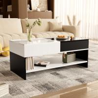 Mesa de Centro Moderna with 2 Cajones - Diseño Blanco y Negro, Almacenaje, Tapa Alto Brillo, Largo 100cm - details 4