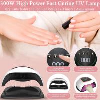Lámpara de uñas, 300 W, Luz profesional para secador de uñas UV para uñas de gel with 72 Cuenta, lámpara de esmalte de gel - details 0