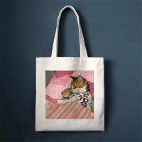 Bolso De Hombro De Lona Con Estampado De Gato Divertido Para Mujer Bolso De Moda Tote Capacidad Grande Portátil Bolsa De Compras - details 2