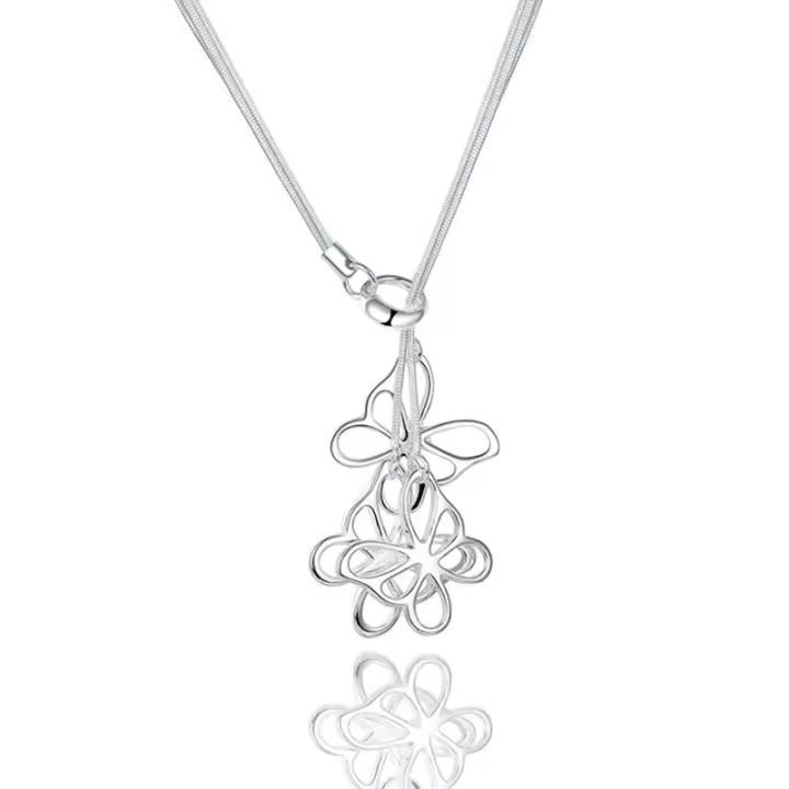 925 Sterling Silver Three Butterfly Pendant Snake Chain Necklace For Woman Jewelry - 1