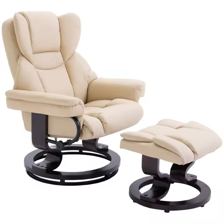 Sillón de relax HOMCOM con taburete, sillón de TV giratorio, sillón de TV con radio reclinableCión, sillón de descanso, sillón reclinable para sala de estar, dormitorio, cuero sintético - 1