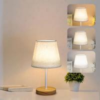 Lámpara de Mesa para dormitorio, lámpara de Mesa regulable de Tres Colores, lámpara de noche Con BASE DE Madera, lámpara de Noche, lámpara con Pantalla de Lino, lámpara de Noche 、 Atenuación por control remoto - details 1