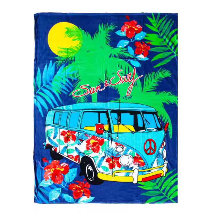 SUN & SURF Toalla de Playa Estampada de Terciopelo DOBLE 140x180 cm GRANDE 100% Algodón - Suavidad y Estilo. Secado Rápido. - 1