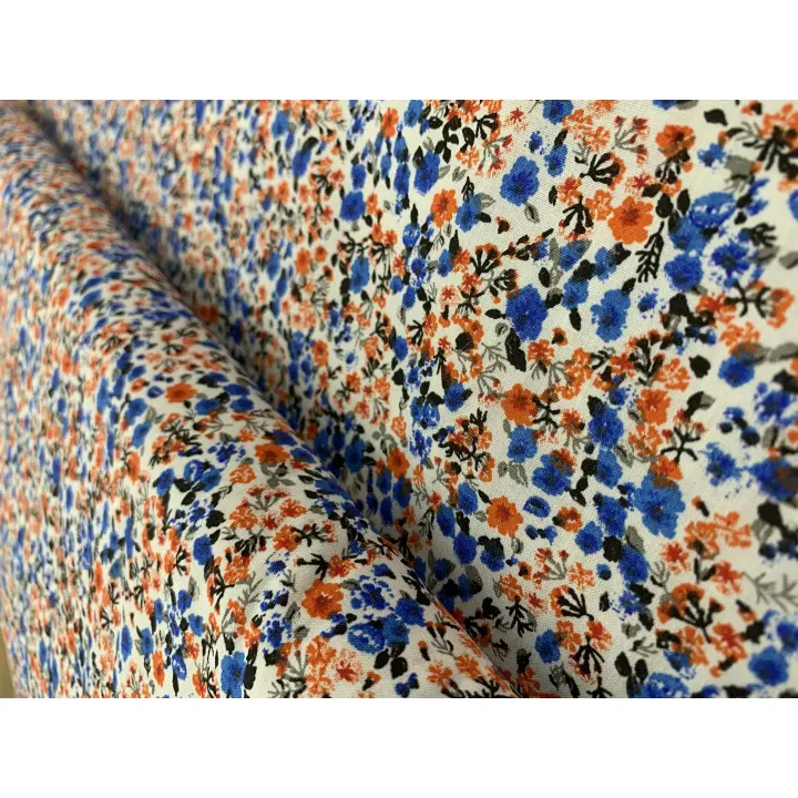 Tejidos Ortuño- Tela flores azules, naranjas, grises, negros de algodón, tela patchwork, prendas infantiles, decoración hogar ,manualidades, complementos,1m x Ancho 150cm - 1