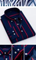 Camisa De Punto Para Hombre Azul Claro Con Rayas Cuello En V Manga Larga Ajustada Estilo Coreano No Hierro Casual Negocios - details 13