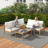 Outsunny Conjunto de Jardín Exterior de 3 Piezas Muebles Jardín Exterior con Sofá de 3 Plazas con Asiento Ajustable Sofá de 2 Plazas y Mesa de Centro de Vidrio con Cojines Crema - details 1