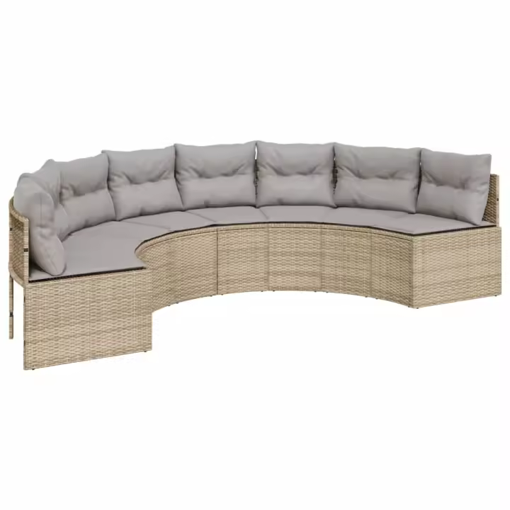 vidaXL Sofá de jardín semicircular con cojines ratán sintético beige - 1